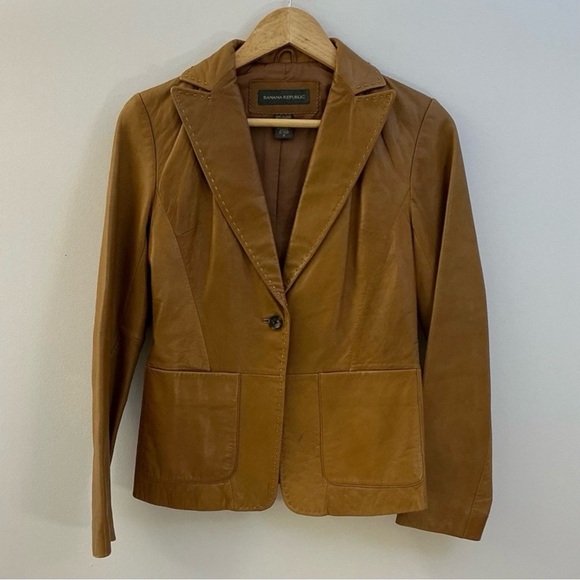 BANANA REPUBLIC Genuine Leather Blazer Jacket – Caramel Tan – Size 2 (Women’s) - Picture 10 of 10